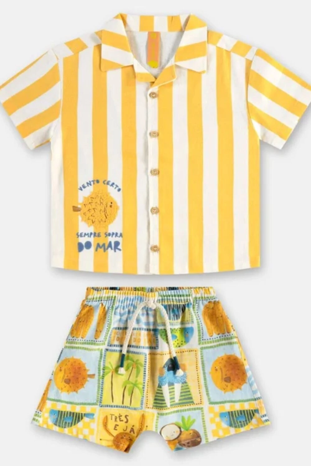 FotoConjunto camisa e bermuda em viscolinho Três e Já