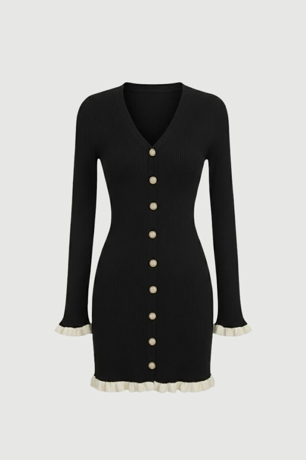 FotoVestido evasê em tricot canelado e botões frontais Kwi