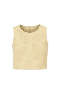 Blusa cropped com bordado de folhagens Kwi