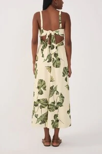 Vestido midi linho estampa folhar Dress to