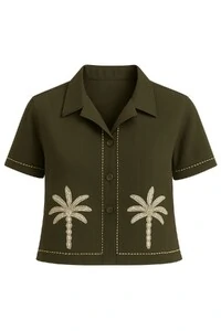 Camisa com bordado coqueiros feminina Kwi