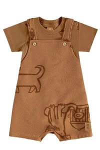 Conjunto jardineira moletom e body malha Up Baby