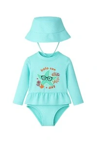 Conjunto maiô manga longa com chapéu Kwi