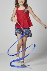 Conjunto infantil cropped e short cereja Luluzinha