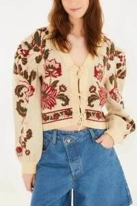 Cardigan curto tricot romance de flor Farm