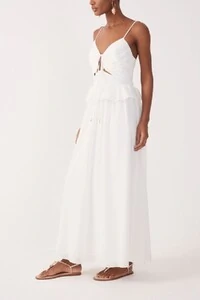 Vestido longo algodão babado cintura Dress to