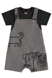 Conjunto jardineira moletom e body malha Up Baby