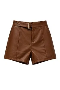 Short feminino courino com cinto Kwi