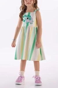 Vestido alças em cotton com detalhe linho Três e Já