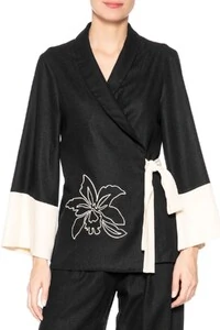 Kimono linho bordado floral Dress to