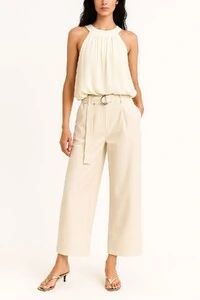 Calça de linho barra pespontada Kwi