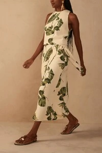 Saia pareô linho estampa folhar Dress to