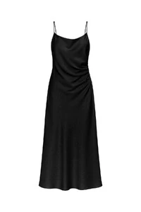 Vestido cetim dradeado cintura Kwi