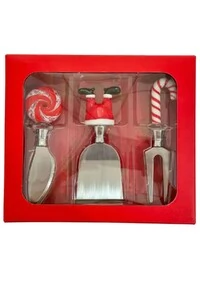 Kit espátulas p/ queijo c/ corpo metal cabo vidro Kwi