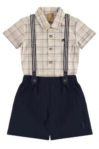 Conjunto body camisa e bermuda em tecido Up Baby