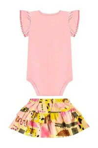 Conjunto body e saia em meia malha Up Baby