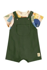 Conjunto body malha flame e jardineira moletom Up Baby