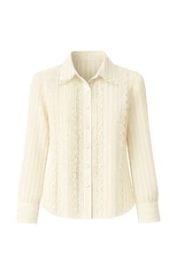 Camisa listrada com detalhes de renda Kwi