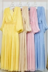 Vestido longo voil manga longa Kwi