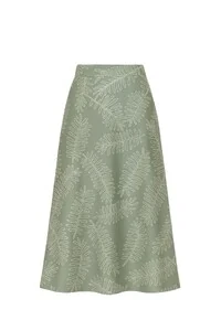 Saia midi com bordado de folhagens Kwi