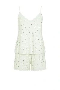 Pijama Feminino Short doll alça detalhe em renda verde claro Kwi