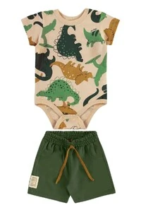 Conjunto body malhão rustic e bermuda moletom s/ felpa Up Baby