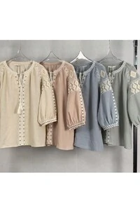 Bata com bordados manga curta Kwi