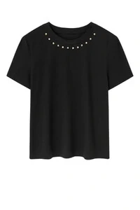 T-shirt feminina com aplicações no decote Kwi