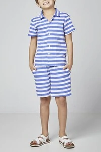 Camisa infantil listrado em azul e branco Oliver