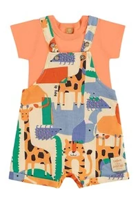 Conjunto jardineira moletom e body malha Up Baby