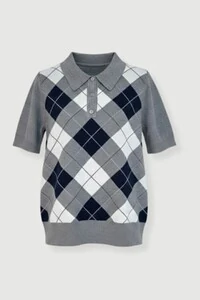 Polo feminina em tricot xadrez Kwi