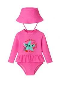 Conjunto maiô manga longa com chapéu Kwi