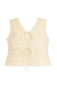Blusa com amarração floral em crochê Kwi