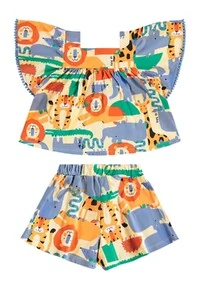 Conjunto estampado blusa e short em meia malha Up Baby