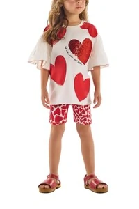 Conjunto blusa em meia malha e bermuda ciclista de corações Up Baby