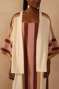 Kimono linho recortes bordados Dress to