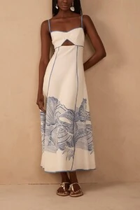 Vestido cropped linho estampa mergulho Dress to