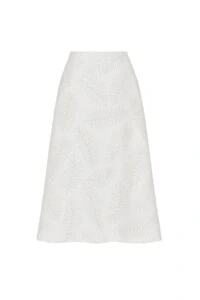 Saia midi com bordado de folhagens Kwi