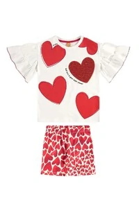 Conjunto blusa em meia malha e bermuda ciclista de corações Up Baby