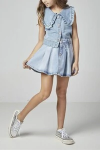 Saia infantil jeans com pregas Luluzinha