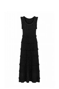 Vestido midi babados e renda Kwi