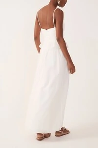 Vestido longo algodão babado cintura Dress to