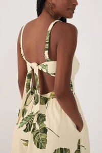 Vestido midi linho estampa folhar Dress to