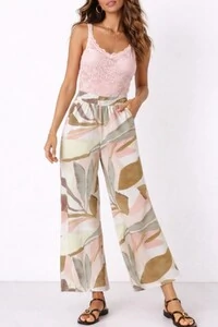 Calça pantalona estampada c/ cós elástico Kwi