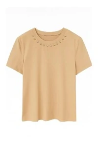 T-shirt feminina com aplicações no decote Kwi