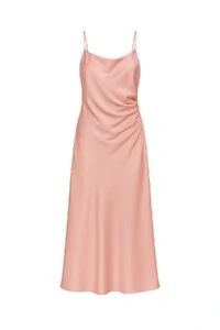 Vestido cetim dradeado cintura Kwi