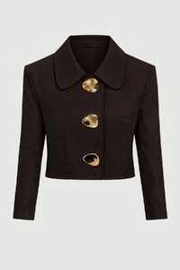 Blazer cropped alfaiataria com broches orgânicos Kwi