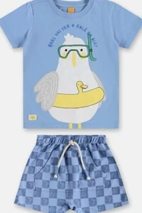 Conjunto camiseta malha e bermuda moletom Três e Já