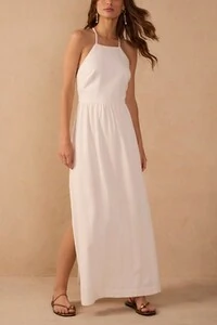 Vestido cropped linho risca de giz Dress to