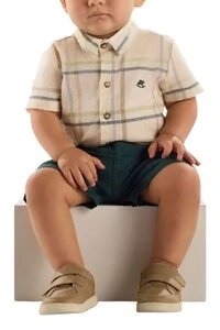 Conjunto body camisa tecido e bermuda sarja Up Baby
